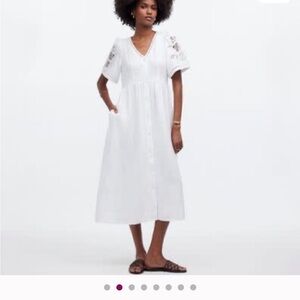 Madewell White Button-Front Midi Dress